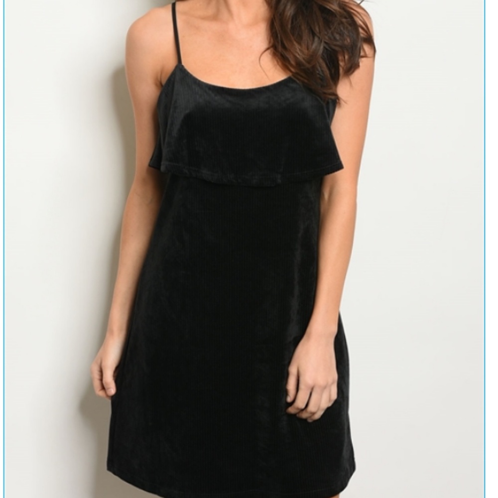 Black Velvet Ribbed Dress 28005 - Picture 2 of 4
